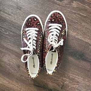 EUC Madewell Leopard Print Calf Hair Sneakers, Size 7.5